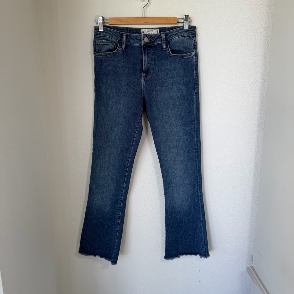 Free People Raw Hem Crop Flare Jeans Womens 28 Stretch Denim Ankle Flare Boho